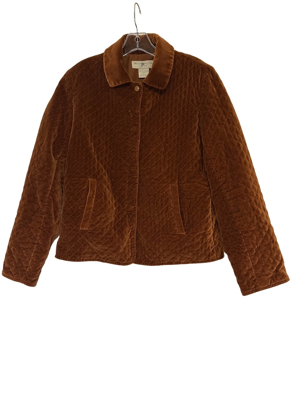 Blunauta Women’s S Brown Quilted Velvet Jacket Diamond Stitch Snap Front Cotton